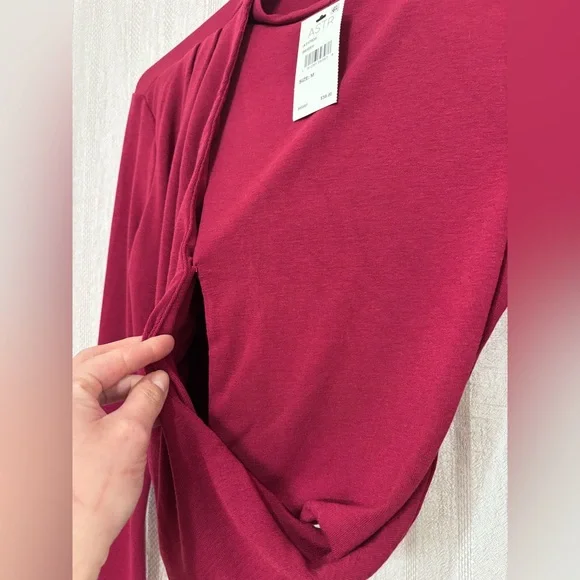ASTR Burgundy Draped Cutout Top | Snatched Wrap Y2K Going Out Blouse M NWT - Picture 11 of 12